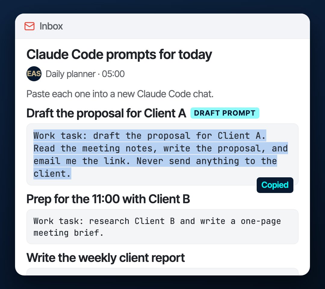 The prompts email, with the first prompt selected and copied.