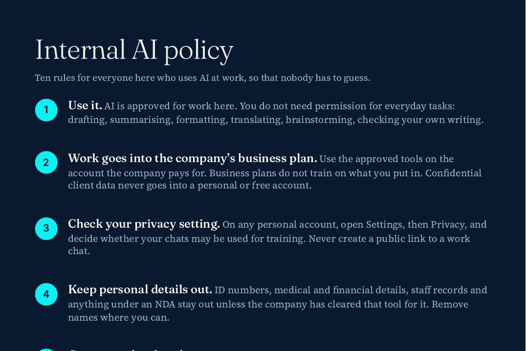 The top of the internal AI policy, in the version for the office wall